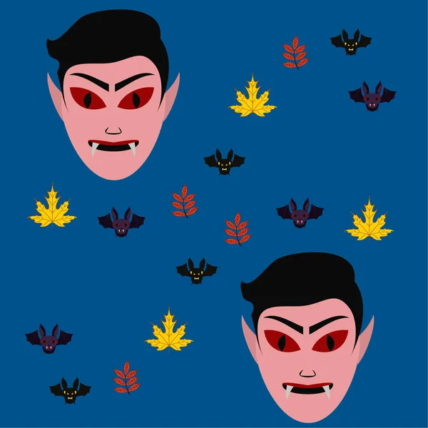 Halloween Jesień Jesień Liści Maski Dracula Nietoperze — Wektor stockowy