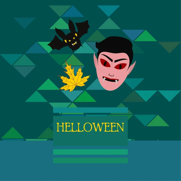 Hoja Otoño Halloween Máscara Drácula Murciélago — Vector de stock