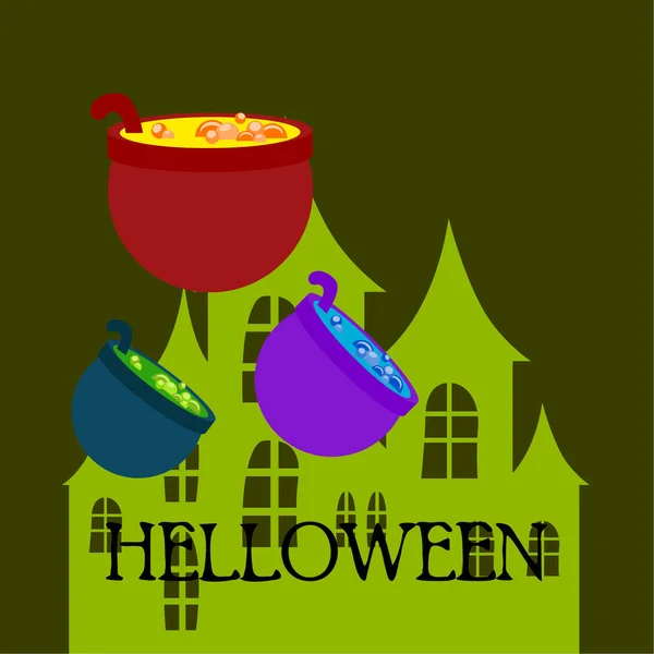 Ollas Con Poción Fondo Vector Halloween — Vector de stock