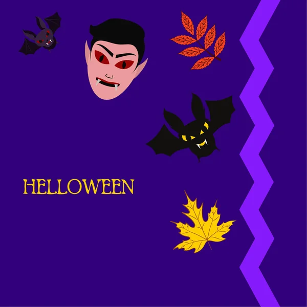 Halloween Autumn Fall Leaves Mask Dracula Bats Vector — стоковый вектор