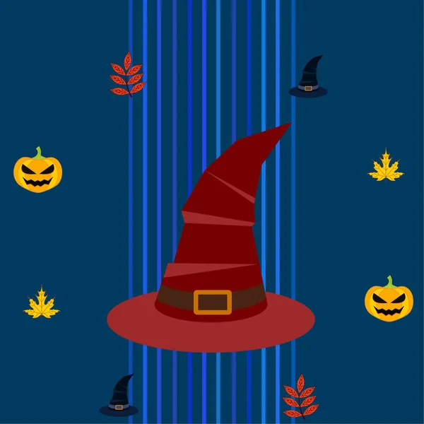 Fondo Otoño Halloween Con Calabazas Hojas Caídas Sombreros — Archivo Imágenes Vectoriales