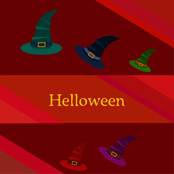 Halloween Fond Avec Chapeaux Sorcière Sur Fond Rouge — Image vectorielle