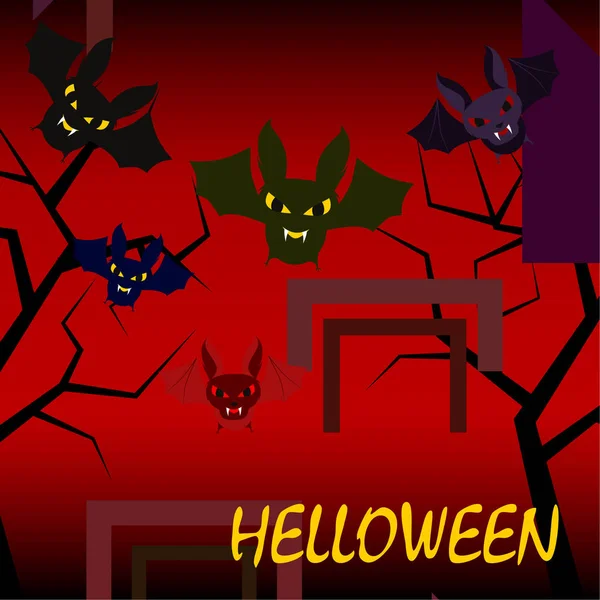 Chauves Souris Halloween Sur Fond Rouge Affiche Halloween Illustration Vectorielle — Image vectorielle