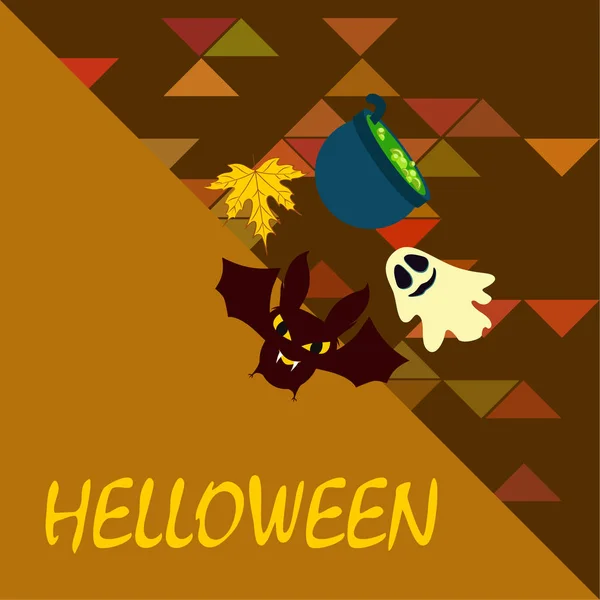 Halloween Herbst Hintergrund Mit Blatt Hexenkessel Fledermaus Geistervektor Hintergrund — Stockvektor