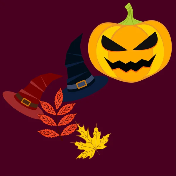 Halloween Calabaza Otoño Hojas Caídas Tapacubos Vector Fondo — Archivo Imágenes Vectoriales