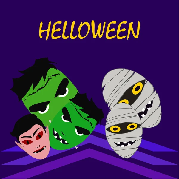 Monstruos Halloween Ilustración Vectorial Tarjeta — Vector de stock