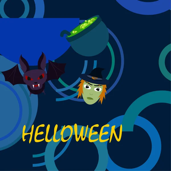 Halloween Hexe Fledermaus Topfvektorhintergrund — Stockvektor