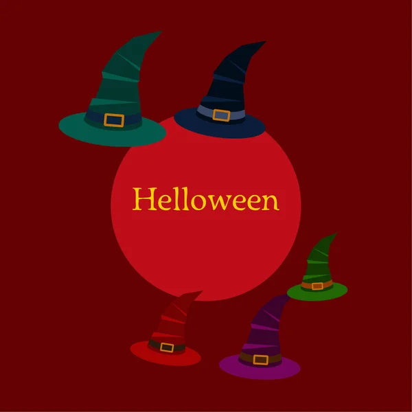 Halloween Achtergrond Met Heks Hoeden Rode Achtergrond — Stockvector