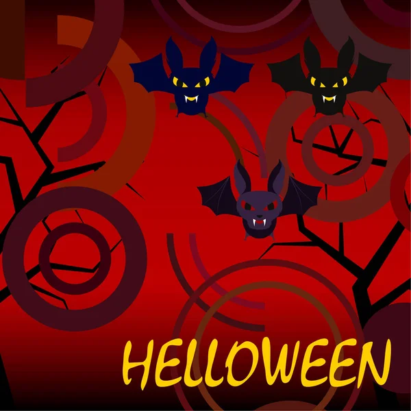 Morcegos Halloween Fundo Vermelho Cartaz Halloween Ilustração Vetorial — Vetor de Stock