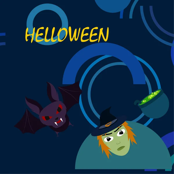 Halloween Cadı Yarasa Pot Vektör Arka Plan — Stok Vektör