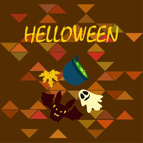 Halloween Herbst Hintergrund Mit Blatt Hexenkessel Fledermaus Geistervektor Hintergrund — Stockvektor