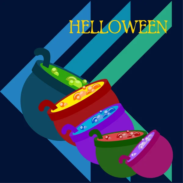 Halloween Pots Potion Night Vector Background — Stock Vector