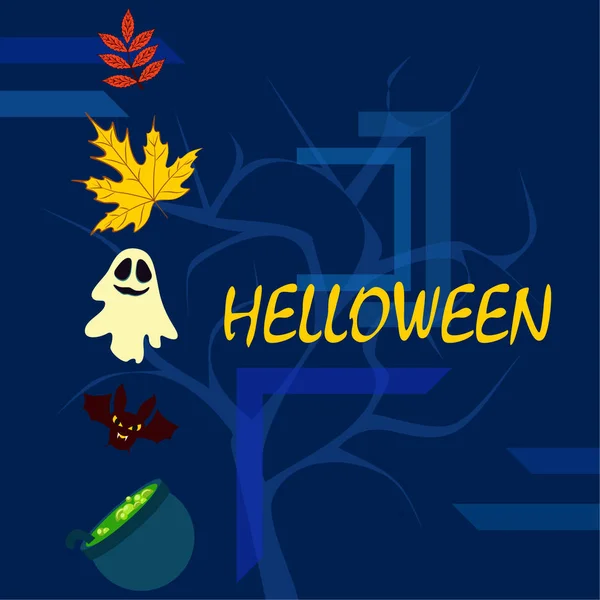 Podzimní Halloween Pozadí Kotlem Bat Ghost Vektorové Pozadí — Stockový vektor
