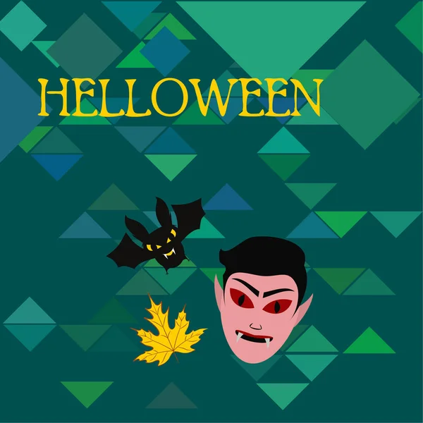 Hoja Otoño Halloween Máscara Drácula Murciélago Ilustración Vectorial — Vector de stock