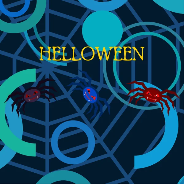 Ilustração Halloween Fundo Vetorial Com Aranhas — Vetor de Stock