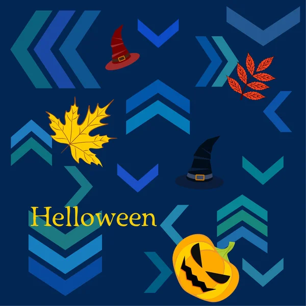 Halloween Calabaza Otoño Hojas Caídas Sombreros Vector Fondo — Archivo Imágenes Vectoriales