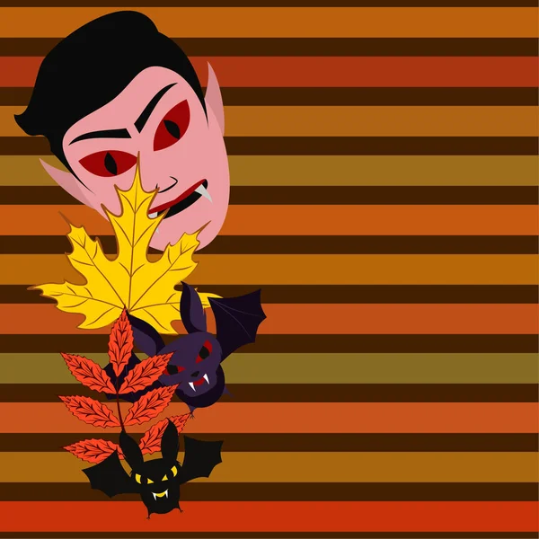 Halloween Herfstbladeren Herfst Masker Van Dracula Vleermuizen Vectorillustratie — Stockvector