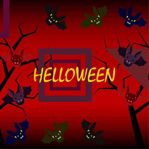 Morcegos Halloween Fundo Vermelho Cartaz Halloween Ilustração Vetorial —  Vetores de Stock