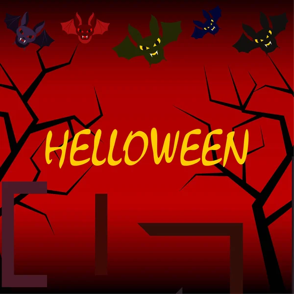 Morcegos Halloween Fundo Vermelho Cartaz Halloween Ilustração Vetorial —  Vetores de Stock