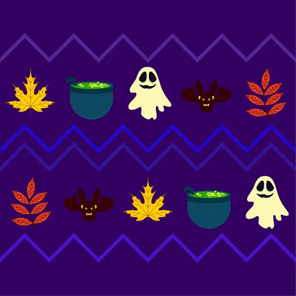 Halloween Fond Automne Avec Des Feuilles Chaudrons Chauves Souris Fantômes — Image vectorielle