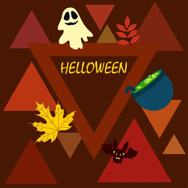Podzimní Halloween Pozadí Listy Kotel Bat Ghost Vektorové Pozadí — Stockový vektor