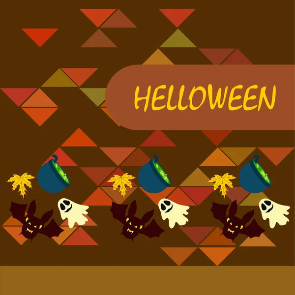 Halloween Outono Fundo Com Folhas Caldeirões Morcegos Fantasmas Vetor Fundo — Vetor de Stock