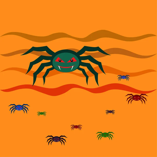 Illustration Halloween Fond Vectoriel Avec Araignées — Image vectorielle