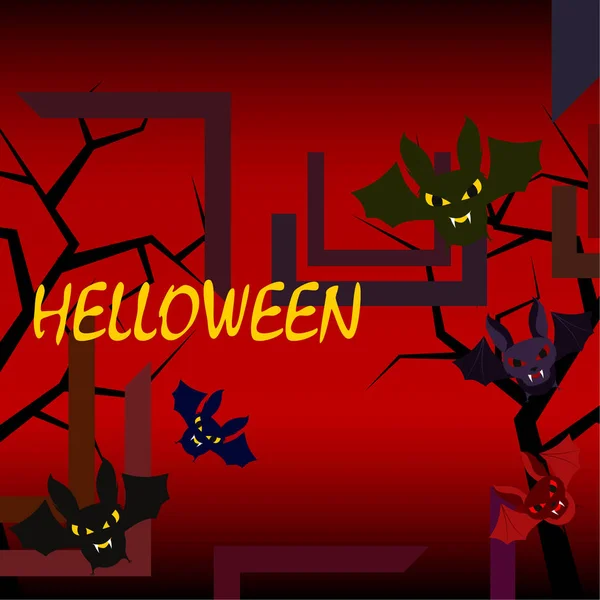 Morcegos Halloween Fundo Vermelho Cartaz Halloween Ilustração Vetorial —  Vetores de Stock