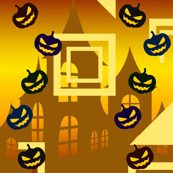 Halloween Hintergrund Mit Haus Und Kürbissen Vektorillustration — Stockvektor