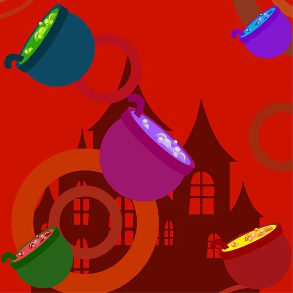 Pots Halloween Avec Fond Vectoriel Nuit Potion — Image vectorielle