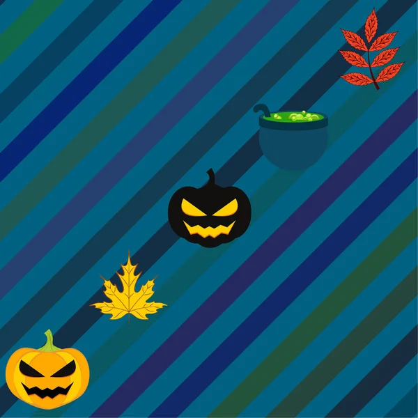 Halloween Hösten Pumpor Nedfallna Löv Häxa Cauldron Vector Bakgrund — Stock vektor