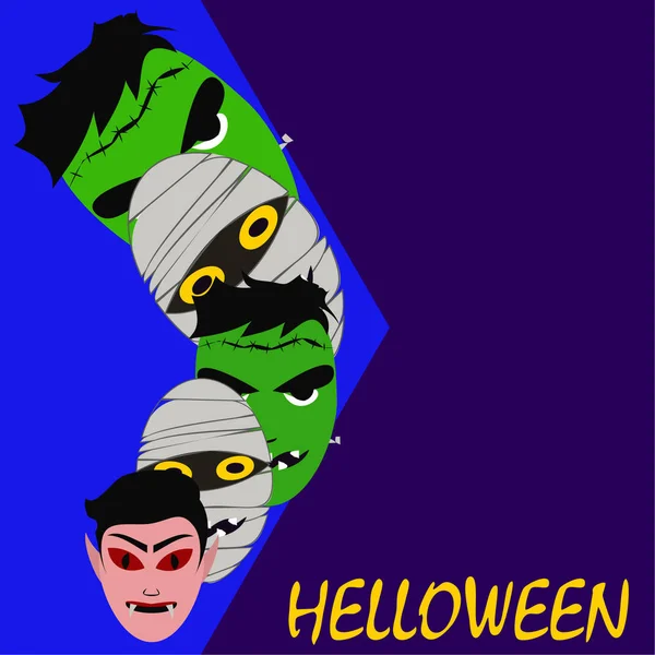 Monstruos Halloween Ilustración Vectorial Tarjeta — Archivo Imágenes Vectoriales