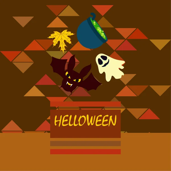 Halloween Fond Automne Avec Feuille Chaudron Chauve Souris Fond Vectoriel — Image vectorielle