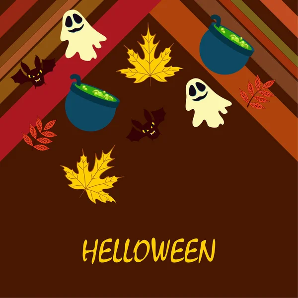 Halloween Fallna Höstlöv Kittel Bat Ghost Vector Bakgrund — Stock vektor