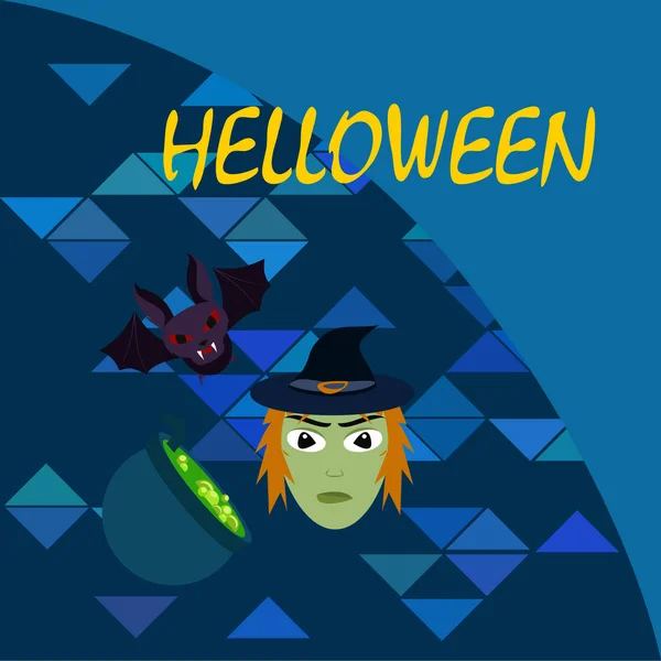 Bruja Halloween Murciélago Fondo Vector Olla — Vector de stock