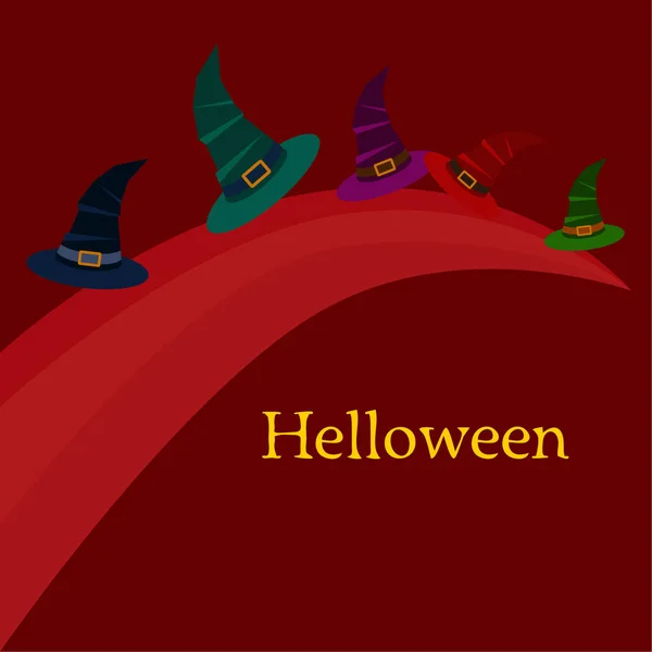 Halloween Fundo Com Chapéus Bruxa Fundo Vermelho — Vetor de Stock
