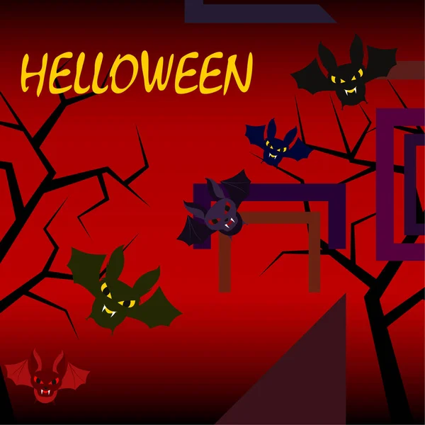 Chauves Souris Halloween Sur Fond Rouge Affiche Halloween Illustration Vectorielle — Image vectorielle
