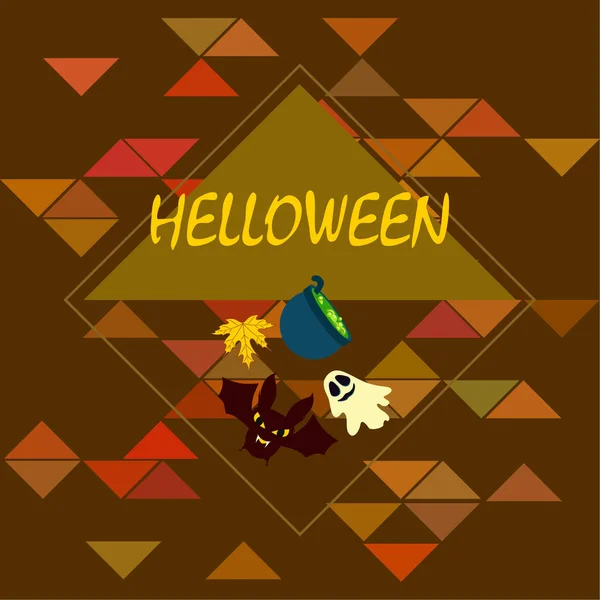 Halloween Autumn Background Leaf Cauldron Bat Ghost Vector Background — Stock Vector