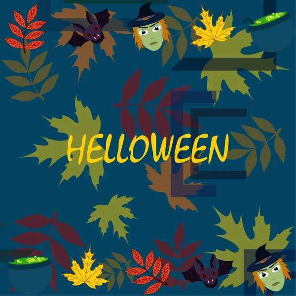 Tarjeta Halloween Con Brujas Bast Macetas Vector Fondo — Archivo Imágenes Vectoriales