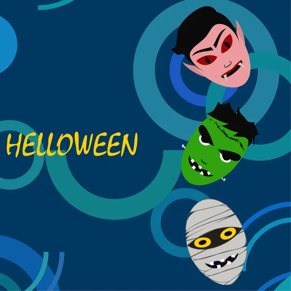 Fondo Azul Halloween Con Monstruos Vector — Vector de stock
