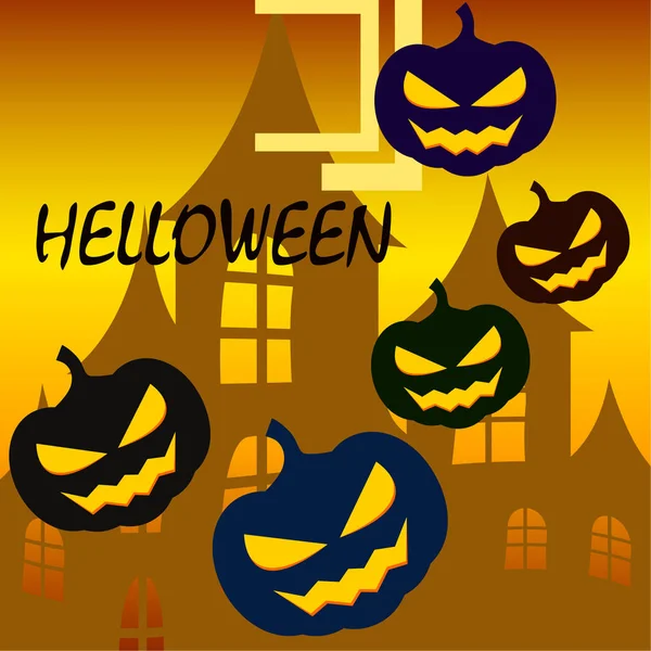 Halloween Background House Pumpkins Vector Illustration — Stock Vector