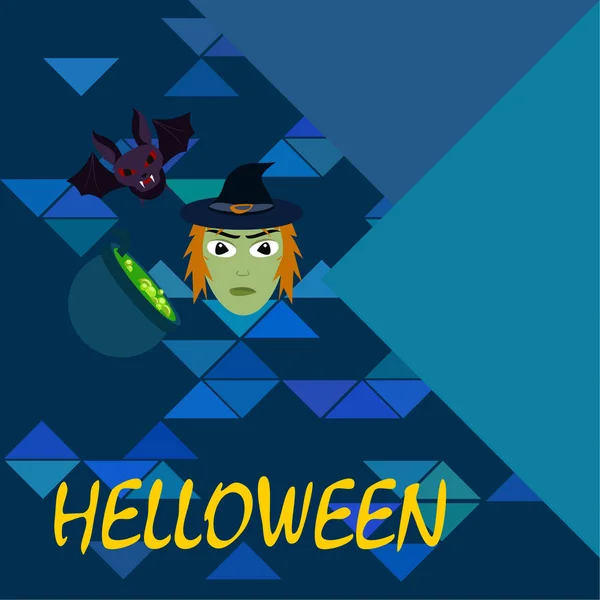 Halloween Hexe Fledermaus Topfvektorhintergrund — Stockvektor