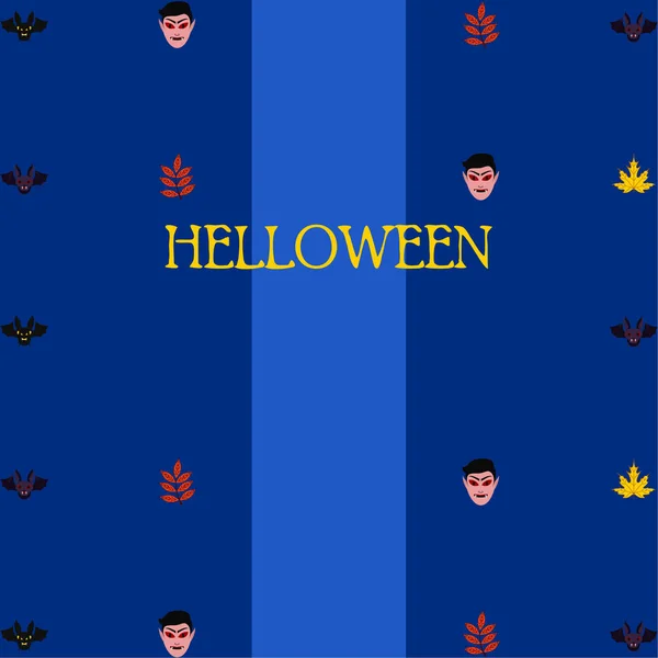 Autunno Halloween Foglie Maschere Dracula Pipistrelli — Vettoriale Stock