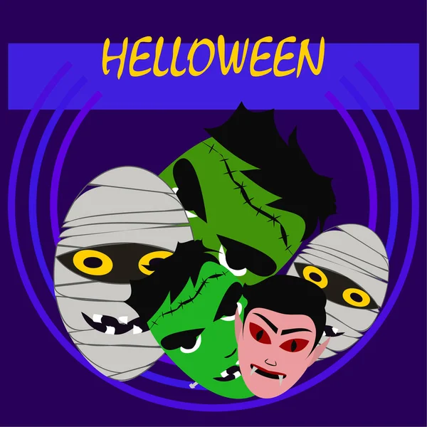 Halloween Monsters Vectorillustratie Kaart — Stockvector