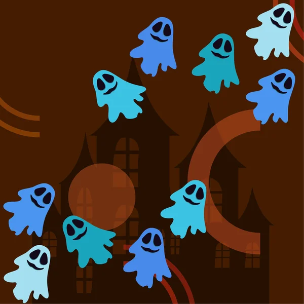 Ilustração Halloween Com Fantasmas Fundo Vetorial — Vetor de Stock