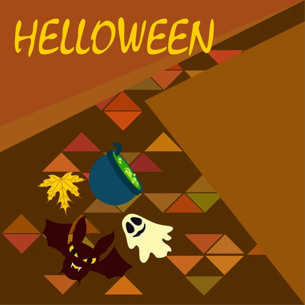 Halloween Höst Bakgrund Med Leaf Kittel Bat Ghost Vector Bakgrund — Stock vektor