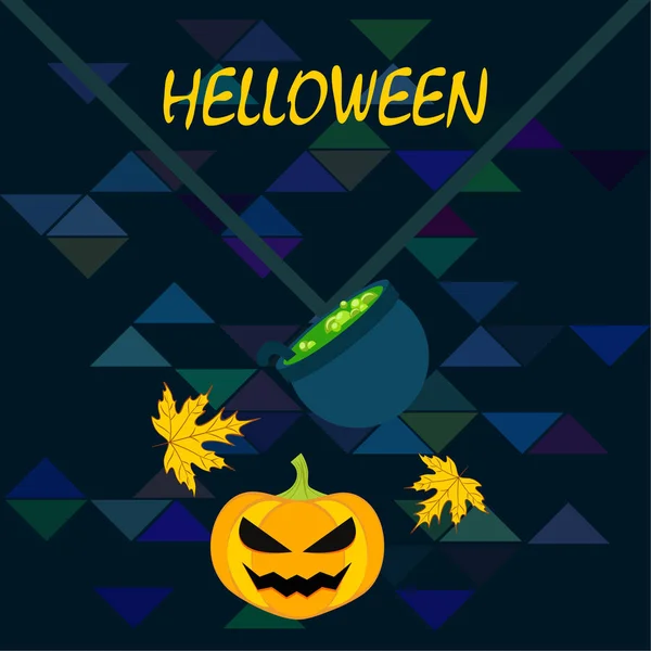 Tök Halloween Ősszel Lehullott Levelek Boszorkány Üstben Vektor Háttér — Stock Vector