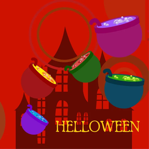 Halloween Pots Potion Night Vector Background — Stock Vector