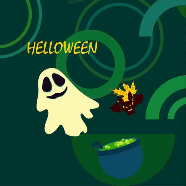 Halloween Höst Fallna Löv Kittel Bat Ghost Vector Bakgrund — Stock vektor