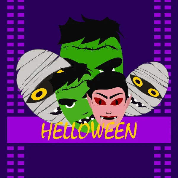 Monstros Halloween Ilustração Vetorial Cartão — Vetor de Stock